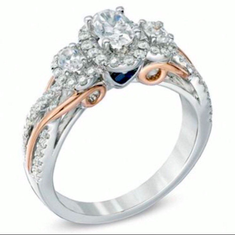 💍 Vera Wang LOVE 1 CT TW Oval Diamond Three Stone 14K Two toned Gold VINTAGE